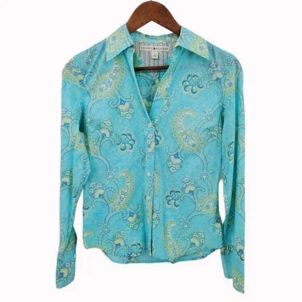 Tommy Hilfiger Aqua‎ Paisley Button Up Cotton Shirt Long Sleeve XS
